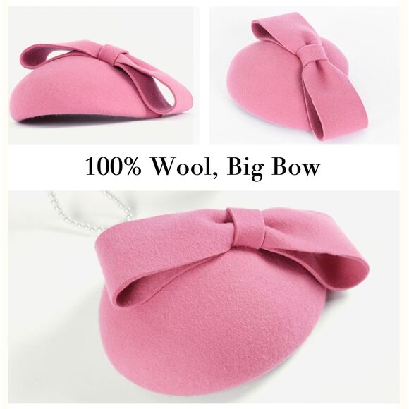 9337 Wool Felt Pillbox Fascinator Hats For Women Winter British Style Bow main image 5